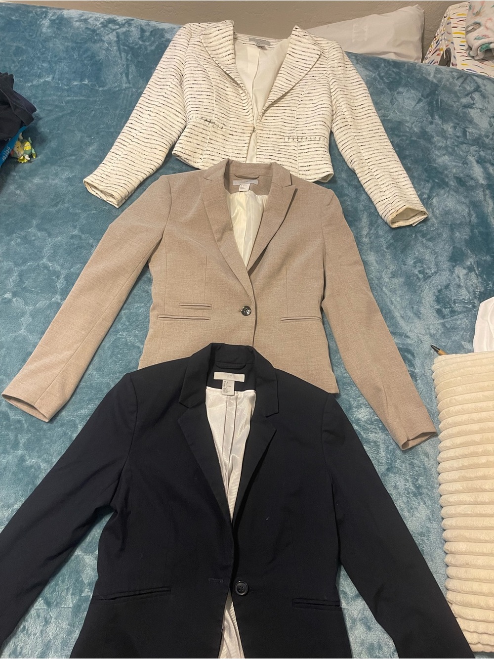 H&M Women's Blazer Trio - Black, Beige, White Textured Jackets